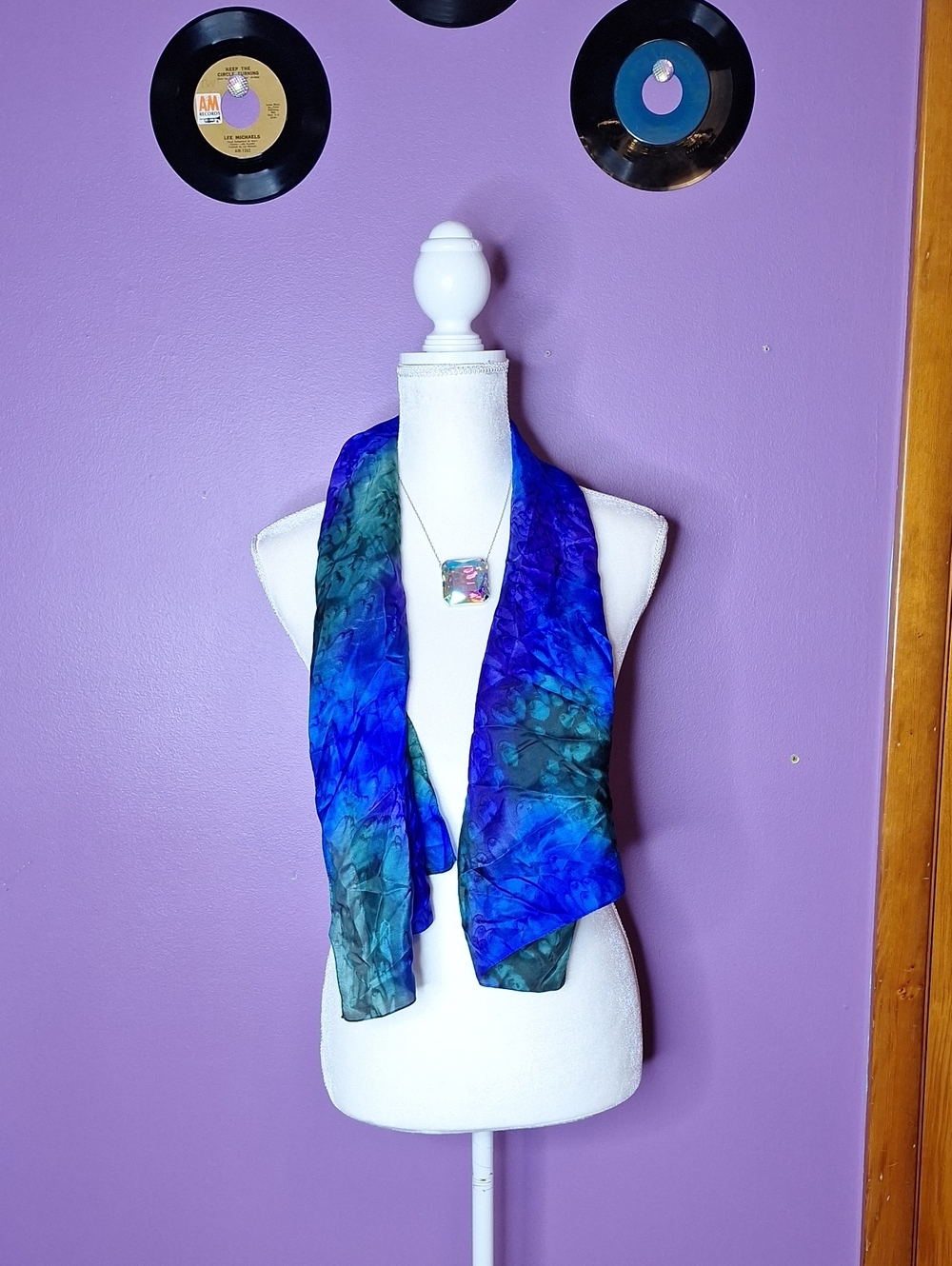 Blue and Green Lightweight Silk Scarf for Women